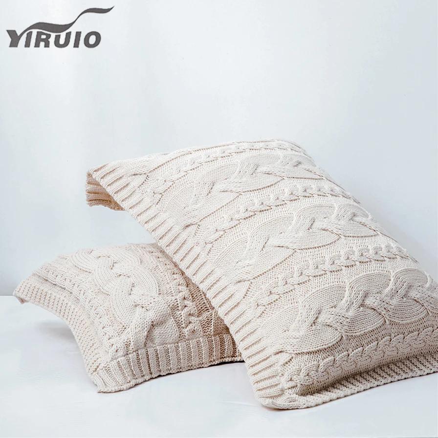 YIRUIO-슈퍼 소프트 케이블 니트 베개 케이스, 48x74cm 침대 따뜻한 장식 베개 커버 베이지 핑크 그레이 베개 커버 50x70 쿠션 커버